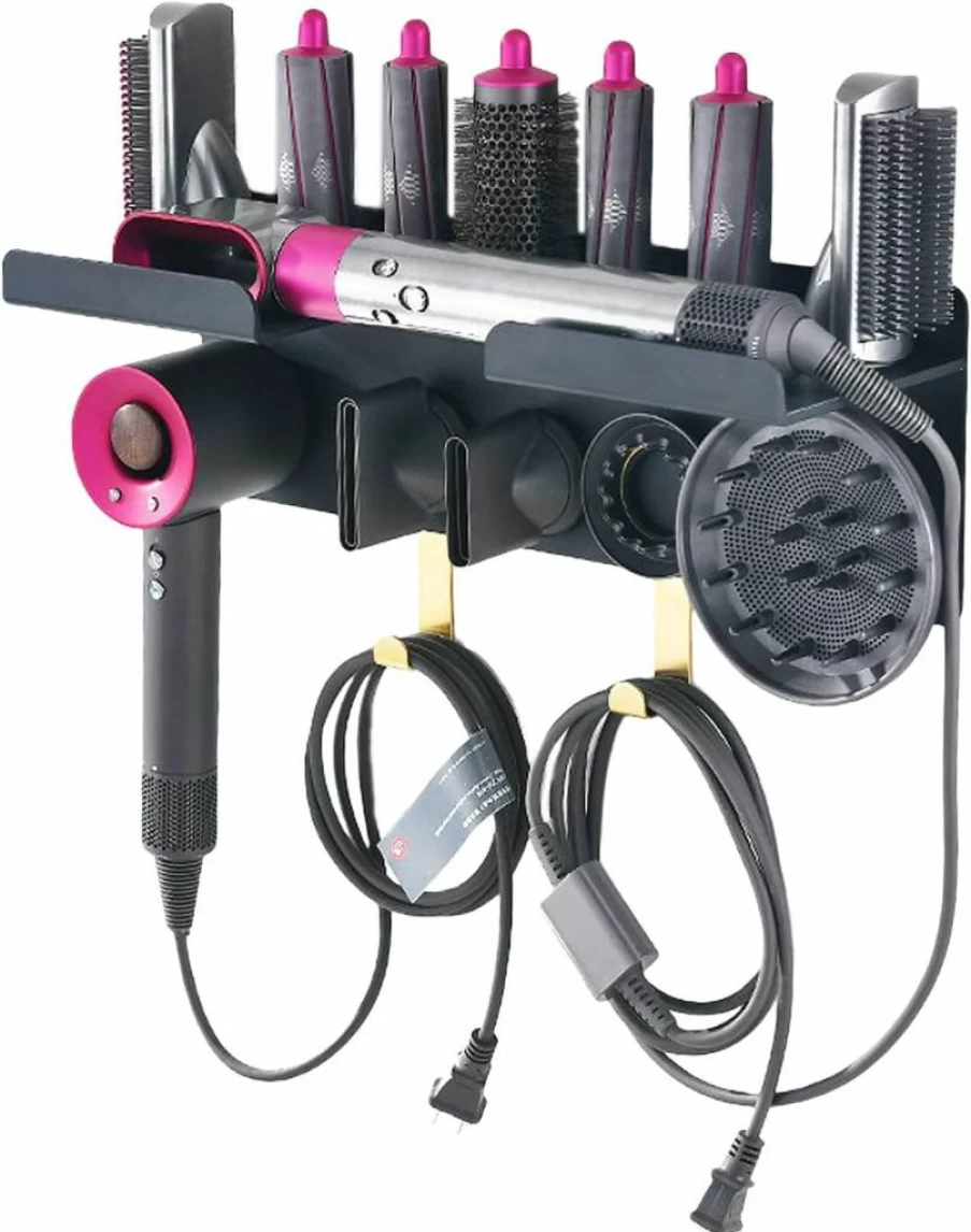 Luvitory Wall Mount Holder for Dyson Airwrap – No Drill Installation, 2-in-1 Storage Shelf for Dyson Styler & Hair Dryer Attachments, Bathroom & Bedroom Organizer