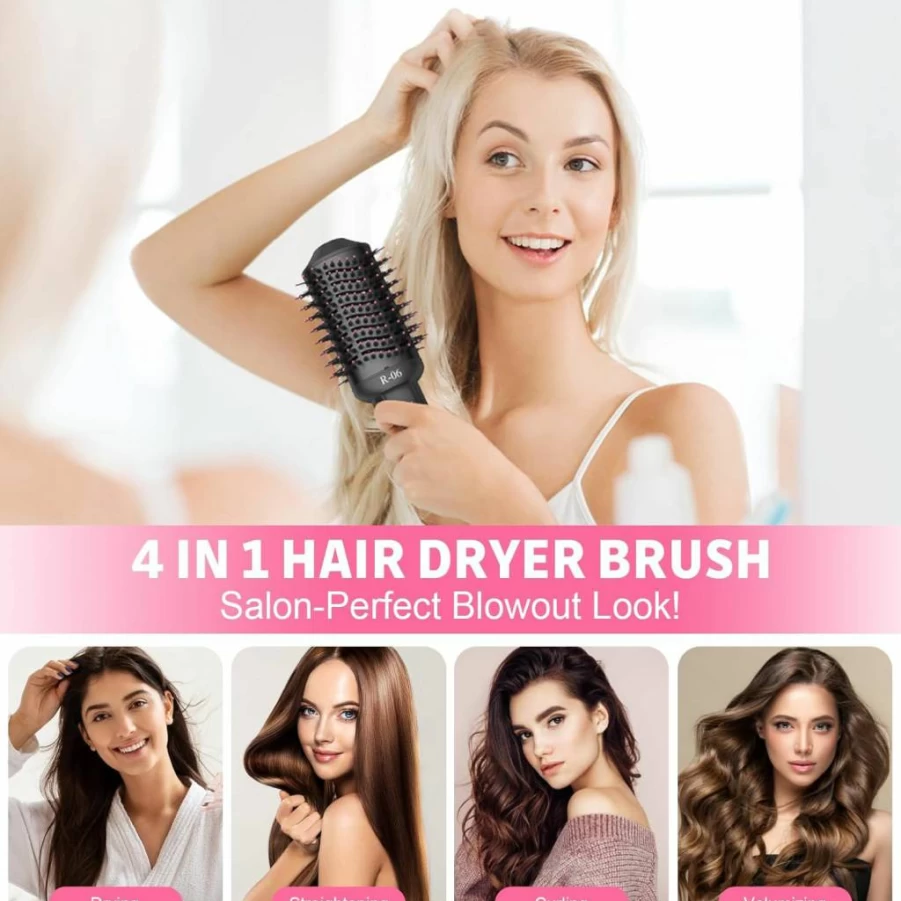 Lopeie 4-in-1 Professional Hair Dryer Brush & Styler with Oval Barrel for All Hair Types - Gold Salon Blow Dryer Volumizer