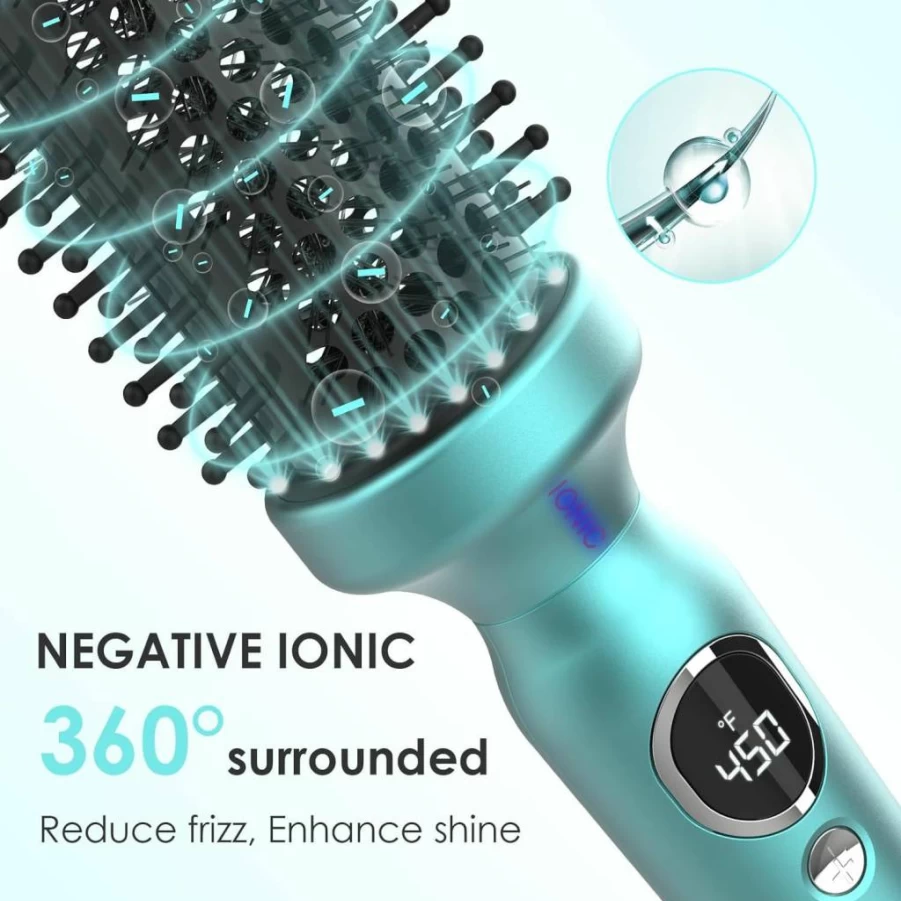 BANGMENG 1.5 Inch Thermal Round Brush with Negative Ion Technology, Dual Voltage Heated Hair Styler for Medium to Long Hair, 12 Heat Settings for Curling & Smoothing (2.1 Inch Bristles)