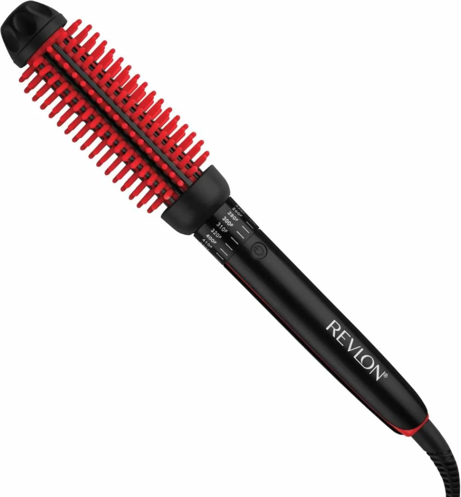 Revlon 1" Heated Hair Styling Brush with Silicone Bristles for Fast Volume & Smooth Styles - Black/Pink