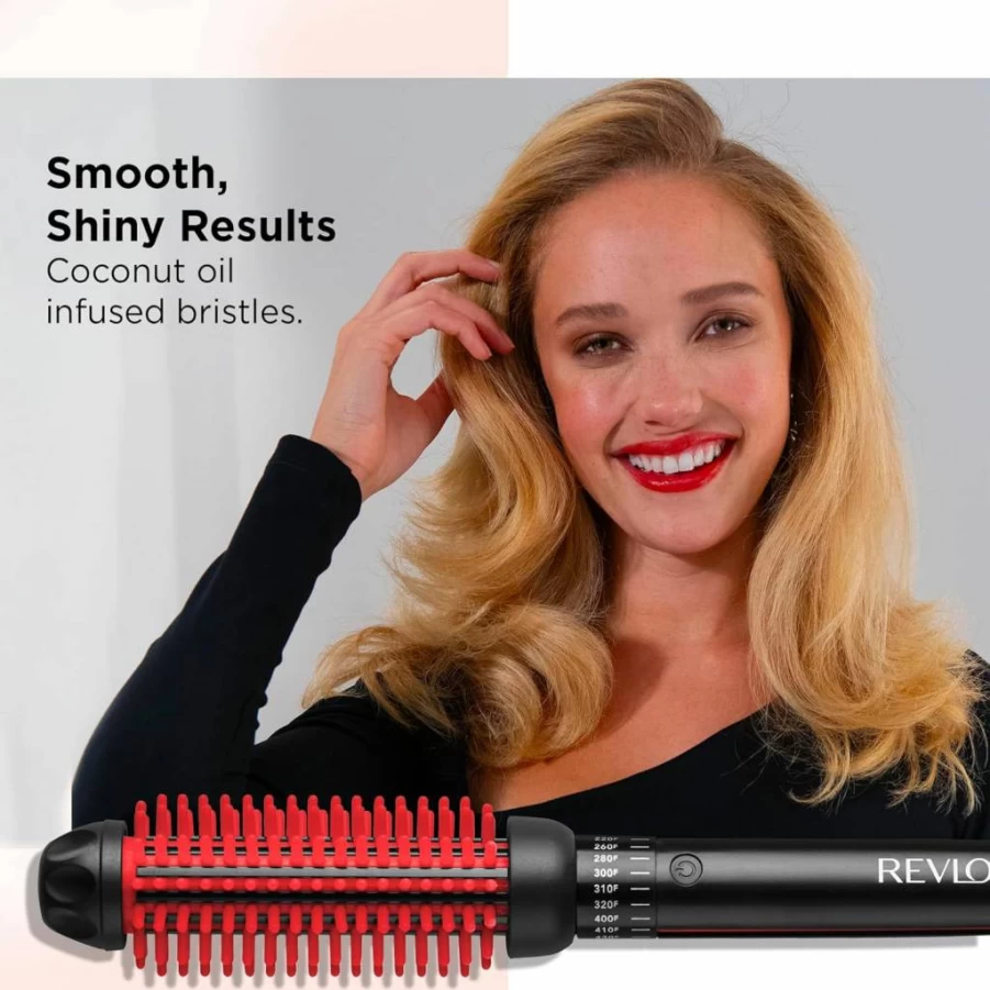 Revlon 1" Heated Hair Styling Brush with Silicone Bristles for Fast Volume & Smooth Styles - Black/Pink