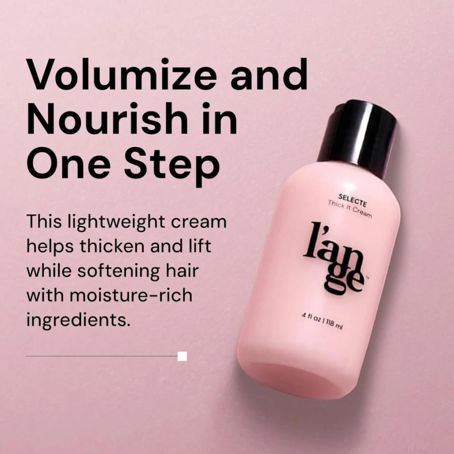 L'ANGE HAIR Thick It Volumizing Cream - Lightweight Styler for Texture, Body & Definition, Fuller Looking Hair, Paraben & Sulfate Free, Nourishing Light Fruity Scent, 4 Fl Oz