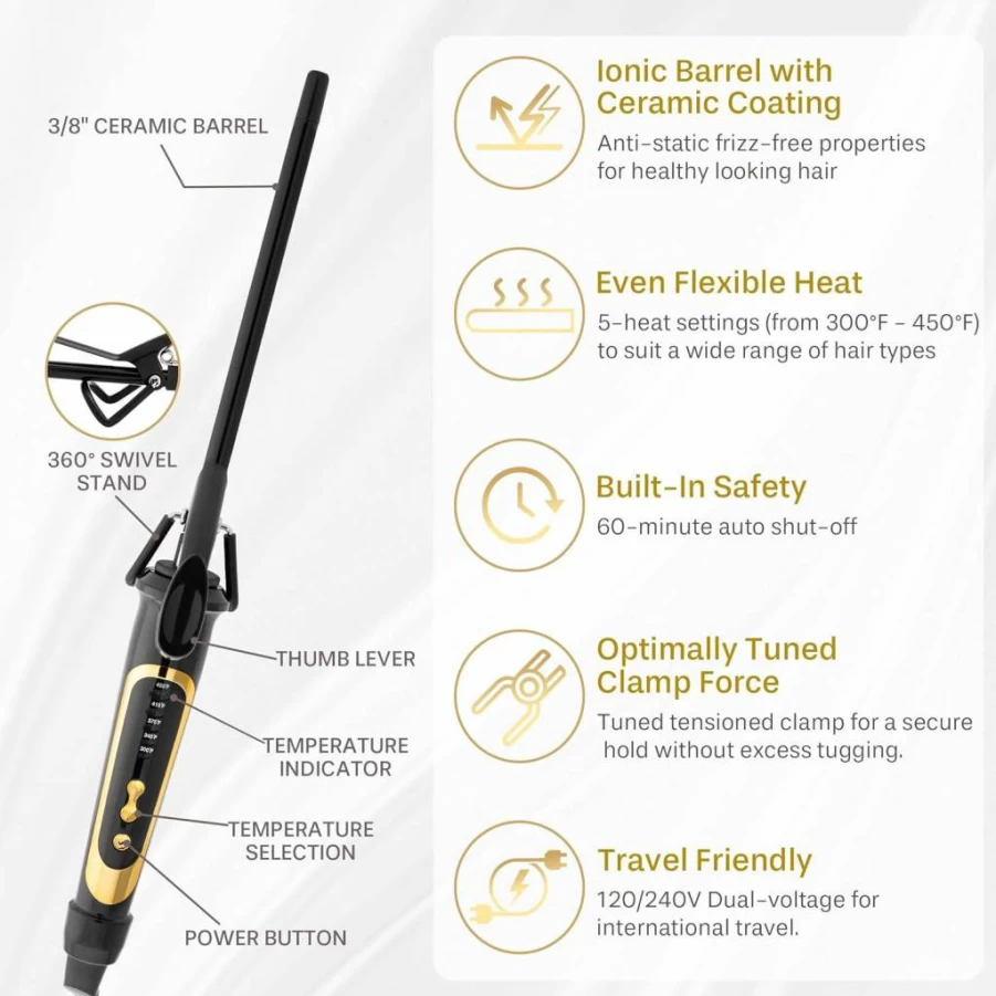 Asani 1 Inch Ceramic Curling Wand - 450F Hair Curler for Tight Spiral Curls & Ringlets, Short & Long Hair Styling Iron