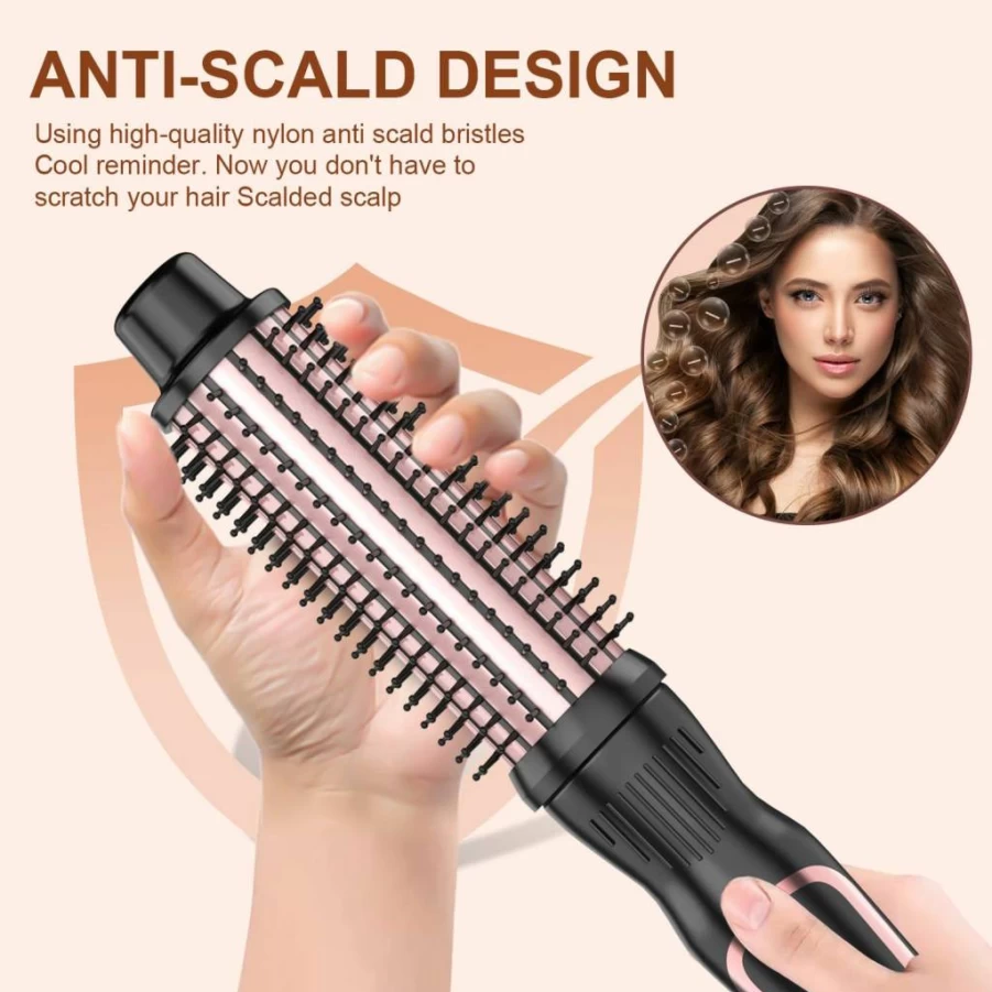 USHOW Rose Gold 1.25 Inch Thermal Round Brush - Ceramic Tourmaline Curling Iron for Volumizing & Styling, Multifunctional Heated Hot Brush Styler Wand