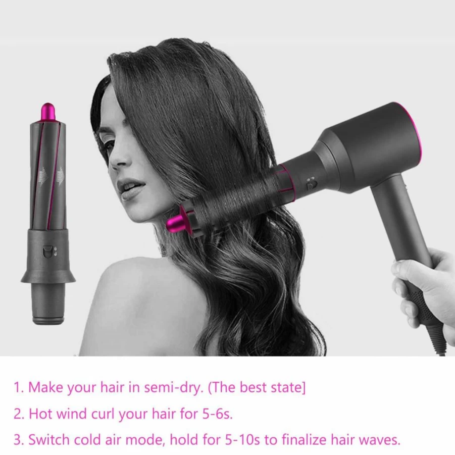 2Pcs Dxyue 1.2 Inch Curling Barrels Attachment for Dyson Supersonic Hair Dryer - Medium Short Hair Styling Tool with Automatic Curling Wand & Adapter