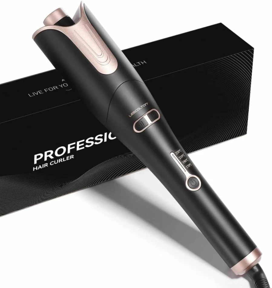 LESCOLTON Automatic Hair Curling Iron - 1 Inch Rotating Curler with 4 Temperature Settings, Dual Voltage, Anti-Scald Technology & Auto Shut-Off for Perfect Curls