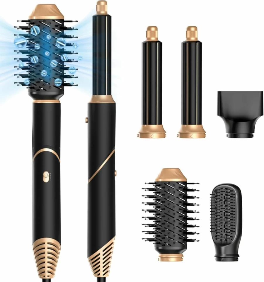 OKWRAP 5-in-1 Ionic Blow Dryer Brush with Detachable Nozzles - Hair Styler, Volumizer & Straightener for Women - Fast Drying Air Styler with Attachments