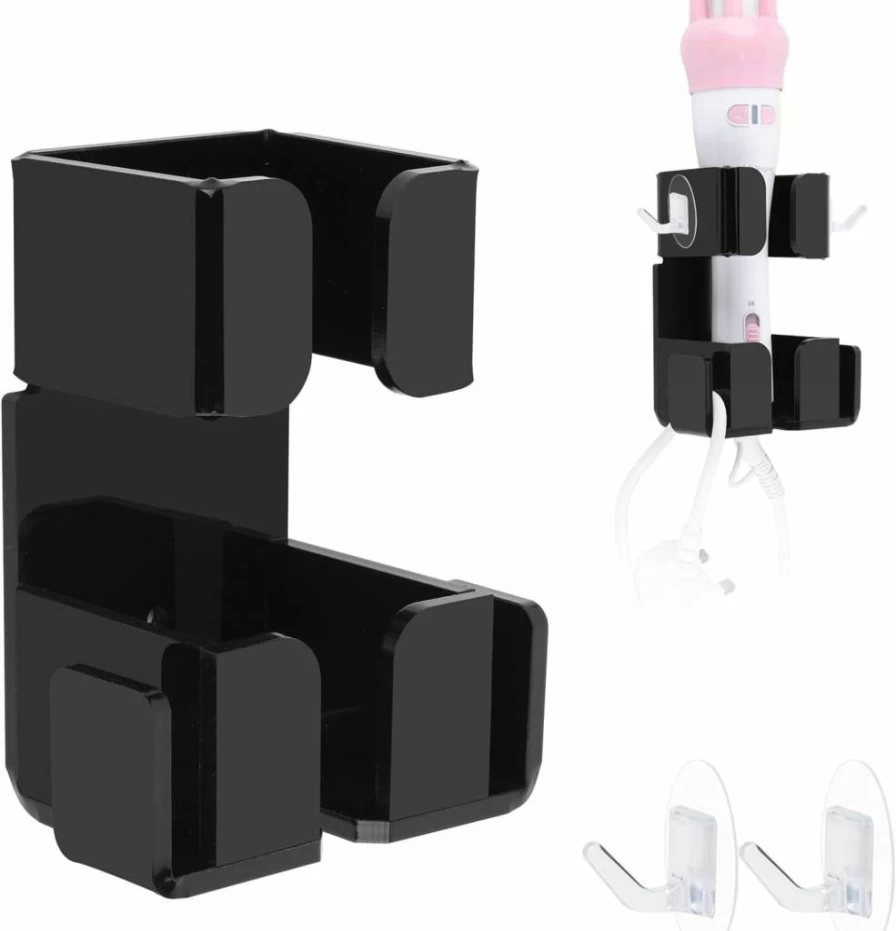 Beautyflier Wall Mount Acrylic Hair Tool Holder for Dyson Airwrap, Hair Dryer, Straightener - Bathroom Organizer (Black)