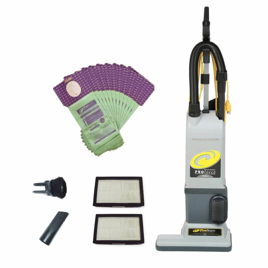 ProTeam ProForce 1500XP Commercial Upright Vacuum Cleaner with HEPA Filtration, Dual Motor, 12 Extra Filter Bags, On-Board Tools, Corded