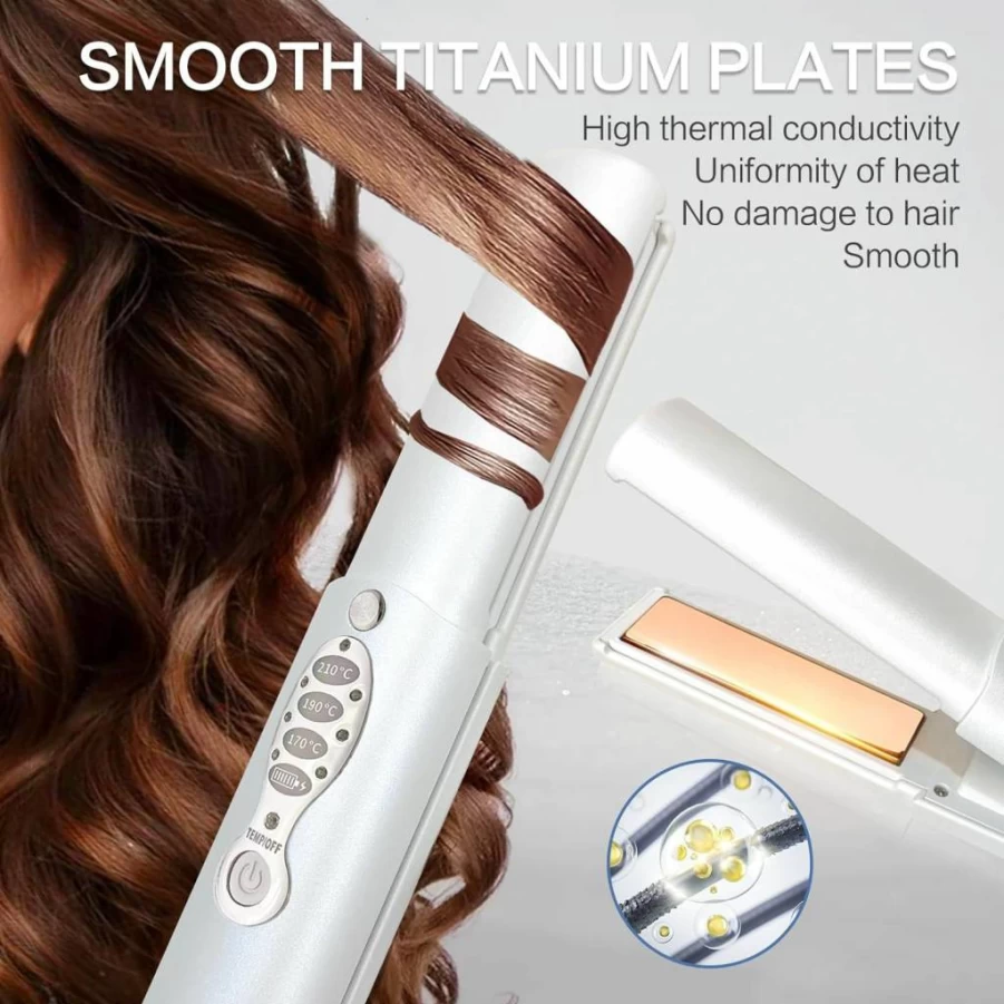 ADOBIRD Cordless Hair Straightener - 5000mAh Wireless Flat Iron with Titanium Plates, Fast Heating 210°F-410°F, 2-in-1 Styler for Straight & Curly Hair, Portable Travel Hair Iron for On-the-Go Styling