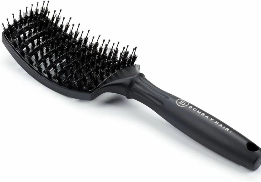 BOMBAY HAIR Blow Dry Brush Straightener - Ionic Styling Tool for Frizz-Free Shine & Volume, Black
