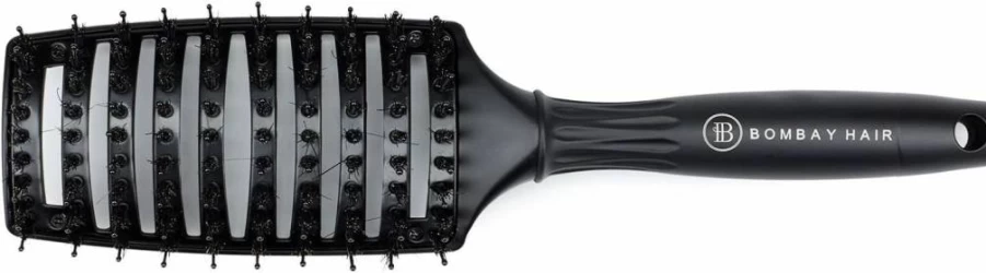 BOMBAY HAIR Blow Dry Brush Straightener - Ionic Styling Tool for Frizz-Free Shine & Volume, Black