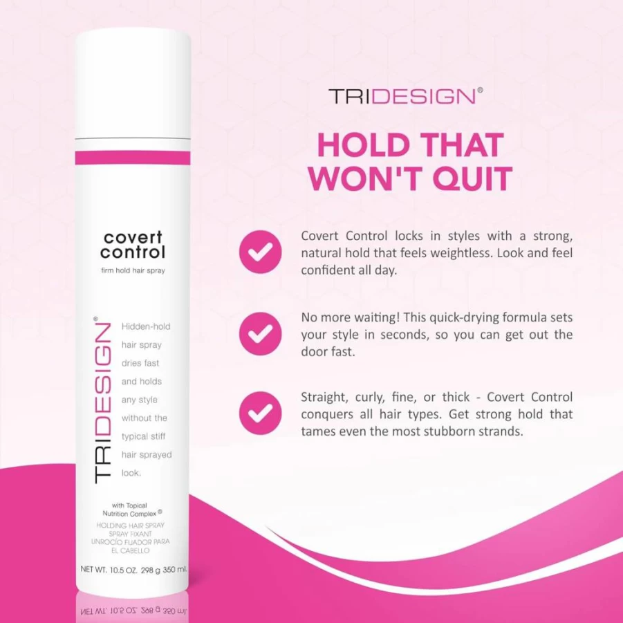 TRIDESIGN Strong Hold Fast-Drying Hairspray for Women & Men - Covert Control Hair Setting Spray, Invisible Finish, 10.5oz
