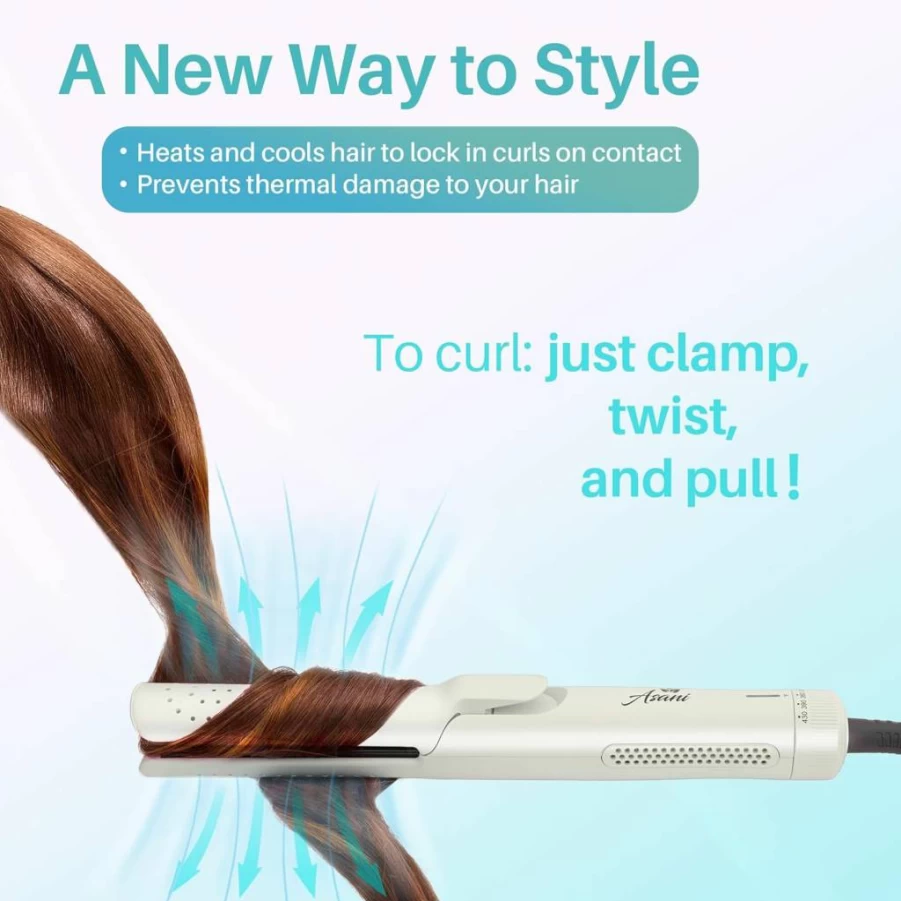 Asani 360 Airflow Styler - 2-in-1 Curling Wand & Hair Straightener with Cooling Fan for Volume & Long-Lasting Curls - Pink Professional Hair Styling Iron for All Hair Types