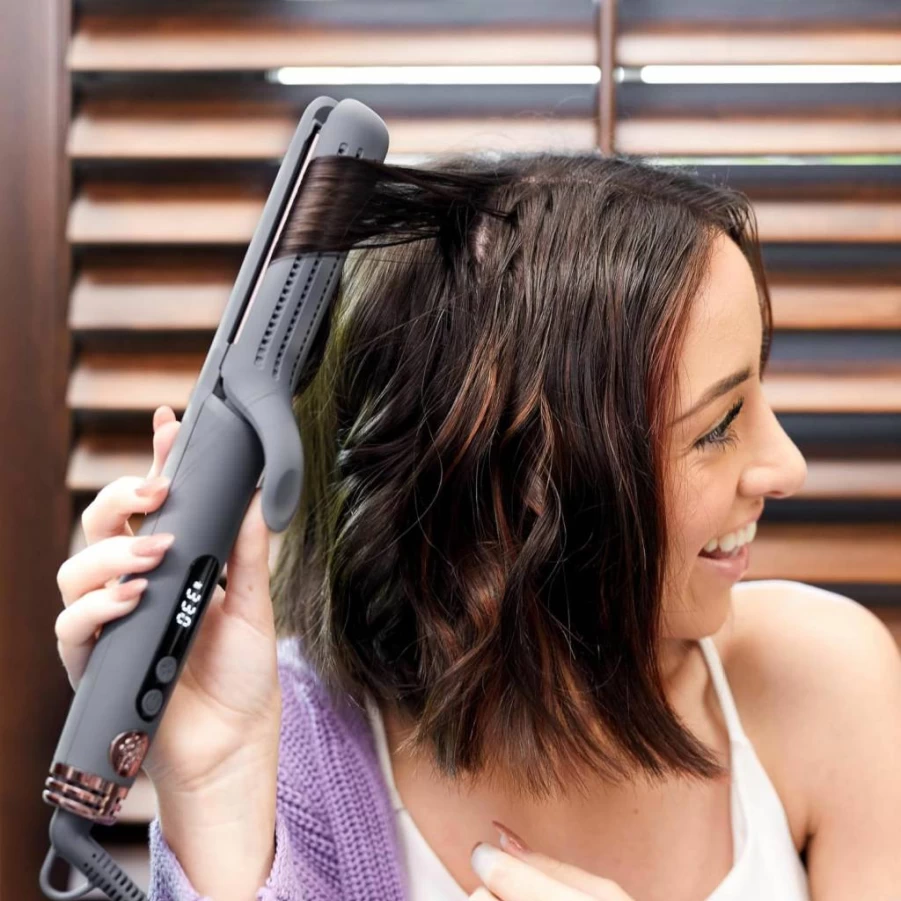 Hairitage 2-in-1 Ceramic Tourmaline Flat Iron & Curling Wand - 1.25 Inch Airflow Styler with Curved Edges for Straightening, Blowouts & Beach Waves