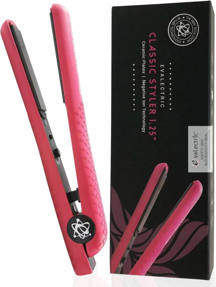 Evalectric Pink 1.25 Inch Classic Styler Hair Straightener - Professional Ceramic Flat Iron for Smooth & Shiny Hair