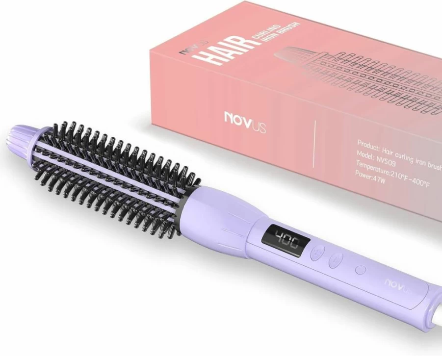NOVUSPRO 1 Inch Heated Curling Brush - Adjustable Temperature 11 Settings, Cool Touch Anti-Scald Bristles, 60 Min Auto Shut Off for Curly Hair Styling
