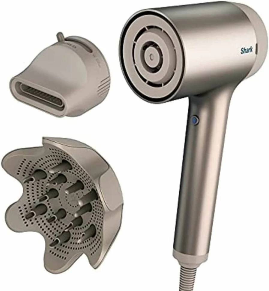 Shark HyperAir IQ Blow Dryer HD120BRN with 2-in-1 Concentrator, Styling Brush & Diffuser Attachments - Ionic Fast-Drying Hair Dryer for All Hair Types - No Heat Damage - Stone Finish