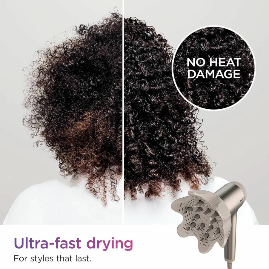 Shark HyperAir IQ Blow Dryer HD120BRN with 2-in-1 Concentrator, Styling Brush & Diffuser Attachments - Ionic Fast-Drying Hair Dryer for All Hair Types - No Heat Damage - Stone Finish