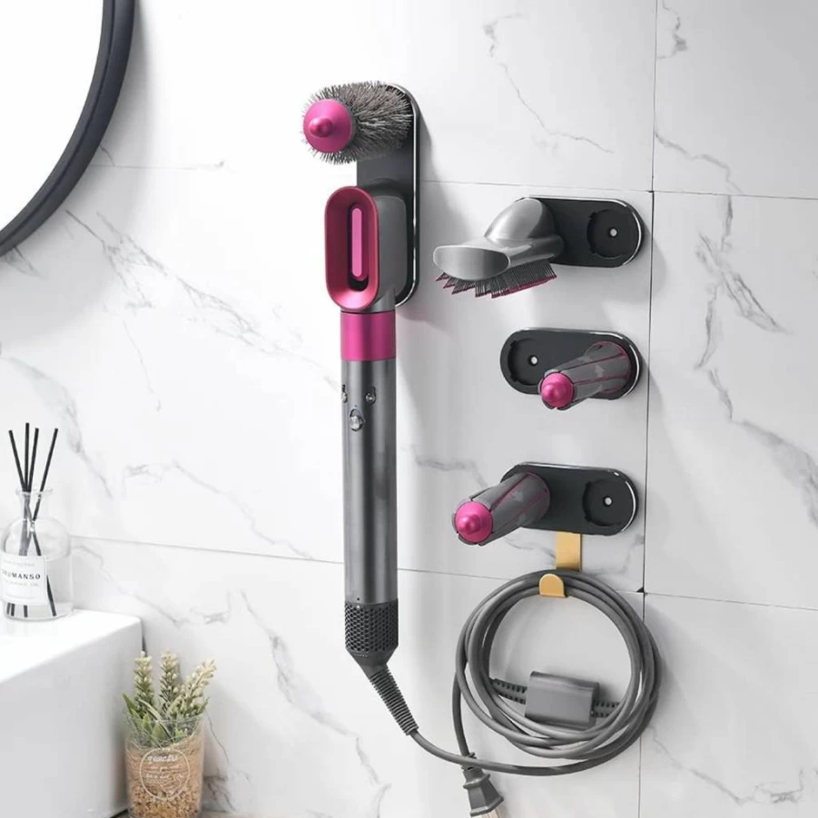 Luvitory Wall Mount Metal Organizer for Dyson Airwrap Styler, Hair Tools Holder for Curling Irons, Brushes & Accessories, Space-Saving Storage Rack for Bathroom, Bedroom, Salon