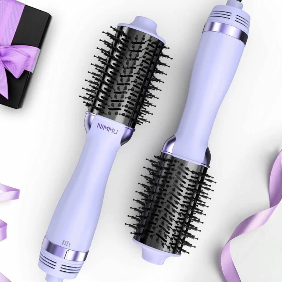 Nimmu 4-in-1 Hot Air Hair Dryer Brush with 2.4" Oval Barrel for Drying, Straightening, Curling & Volumizing - Black Gold Styler & Blow Dryer