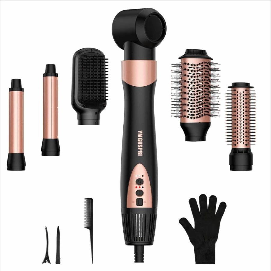 Ymguspri 6-in-1 Air Wrap Hair Styler & Blow Dryer Brush Set - 110,000 RPM Fast Drying, Heat Protectant for Curling, Straightening & Volumizing - Rose Gold Professional Styling Tool