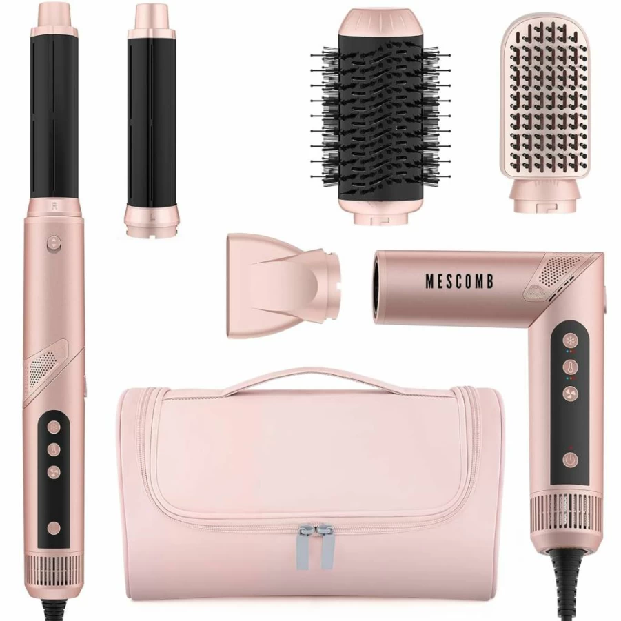 MESCOMB 360 Airflow Styler: 1-Inch 2-in-1 Curling Iron & Hair Straightener with Vented Cool Air, Long Curling Wand, Dual Voltage for Travel (Europe Compatible)