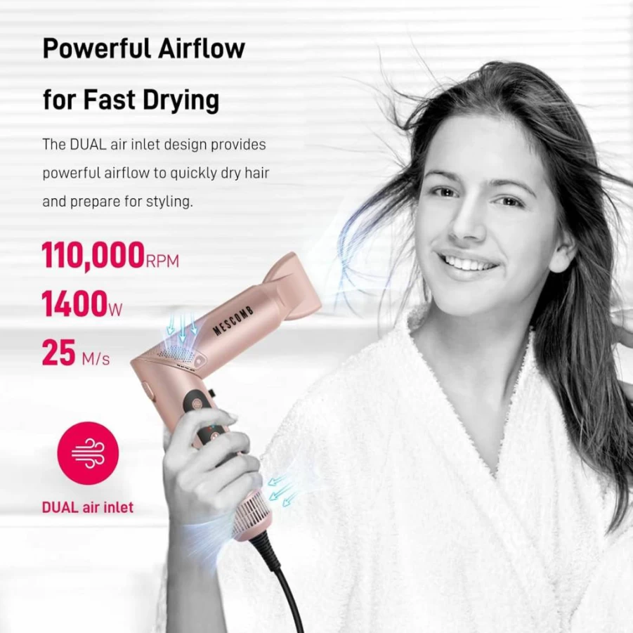 MESCOMB 360 Airflow Styler: 1-Inch 2-in-1 Curling Iron & Hair Straightener with Vented Cool Air, Long Curling Wand, Dual Voltage for Travel (Europe Compatible)