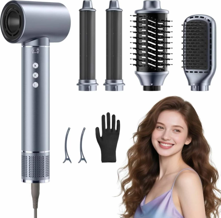 Wofdovolve 5-in-1 Hair Styler & Ionic Blow Dryer Brush - 200M Negative Ions for Fast Drying, Volumizing, Straightening & Curling for All Hair Lengths