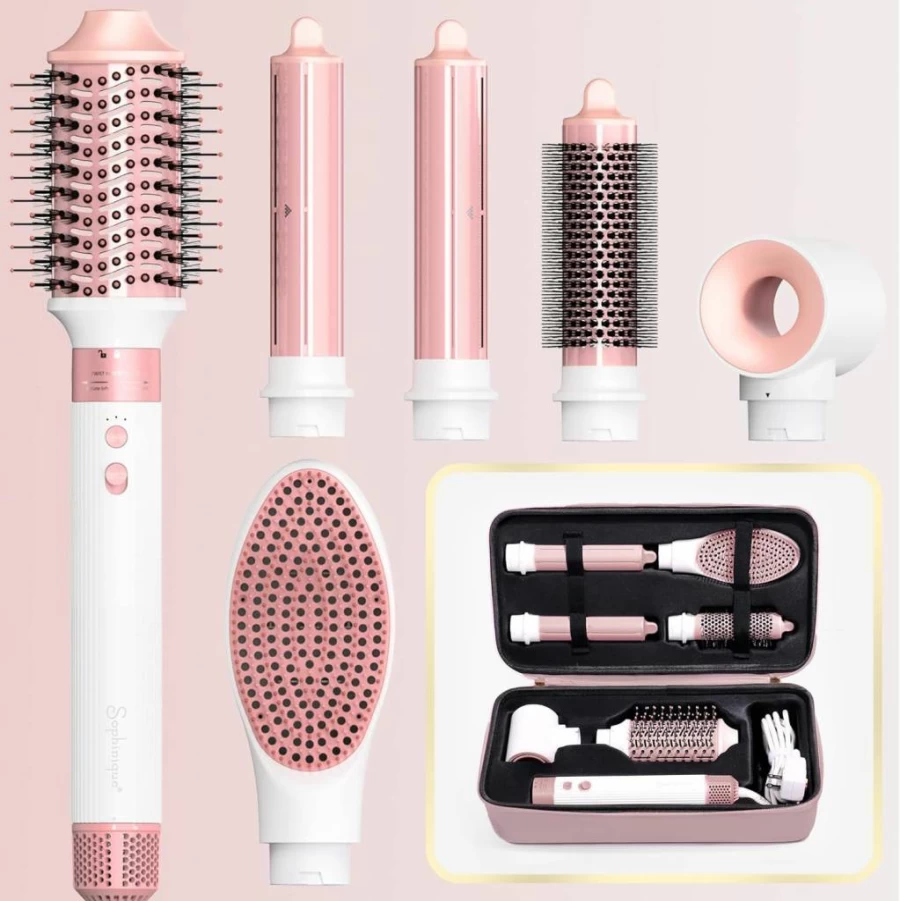 Sophinique 6-in-1 Hot Air Hair Styler & Blow Dryer Brush with Negative Ion Technology, Curling Wand, Straightener & Volumizer, Includes Travel Bag - Ideal Gift for Women