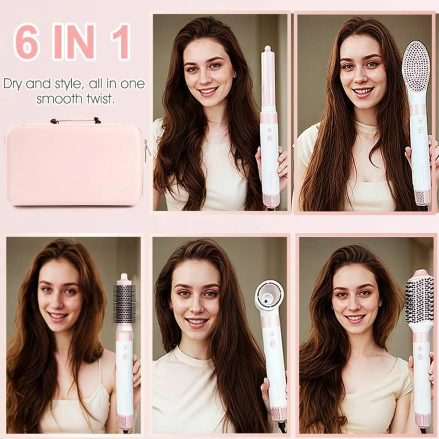 Sophinique 6-in-1 Hot Air Hair Styler & Blow Dryer Brush with Negative Ion Technology, Curling Wand, Straightener & Volumizer, Includes Travel Bag - Ideal Gift for Women