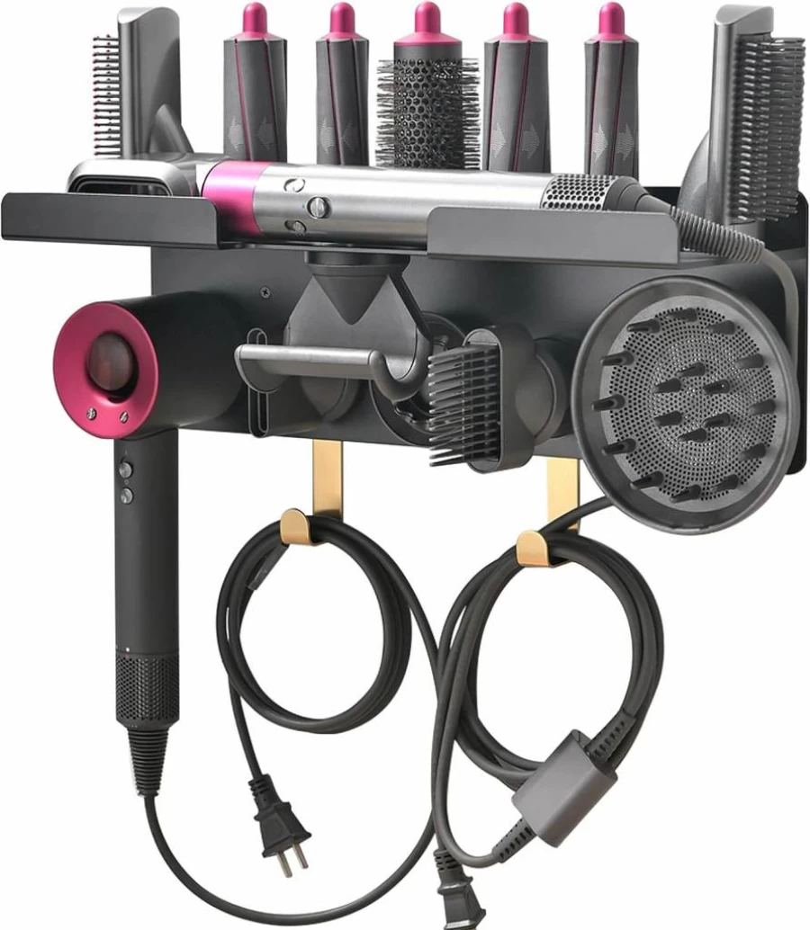 Affogato Wall Mount Organizer for Dyson Airwrap & Supersonic Hair Dryer - Storage Rack with Hooks for Attachments, Nozzles, Barrels & Brushes