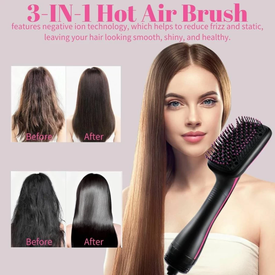 Sonalux 3-in-1 Hair Dryer Brush with Negative Ion Technology for Straightening, Drying & Smoothing – Hot Air Styling Tool