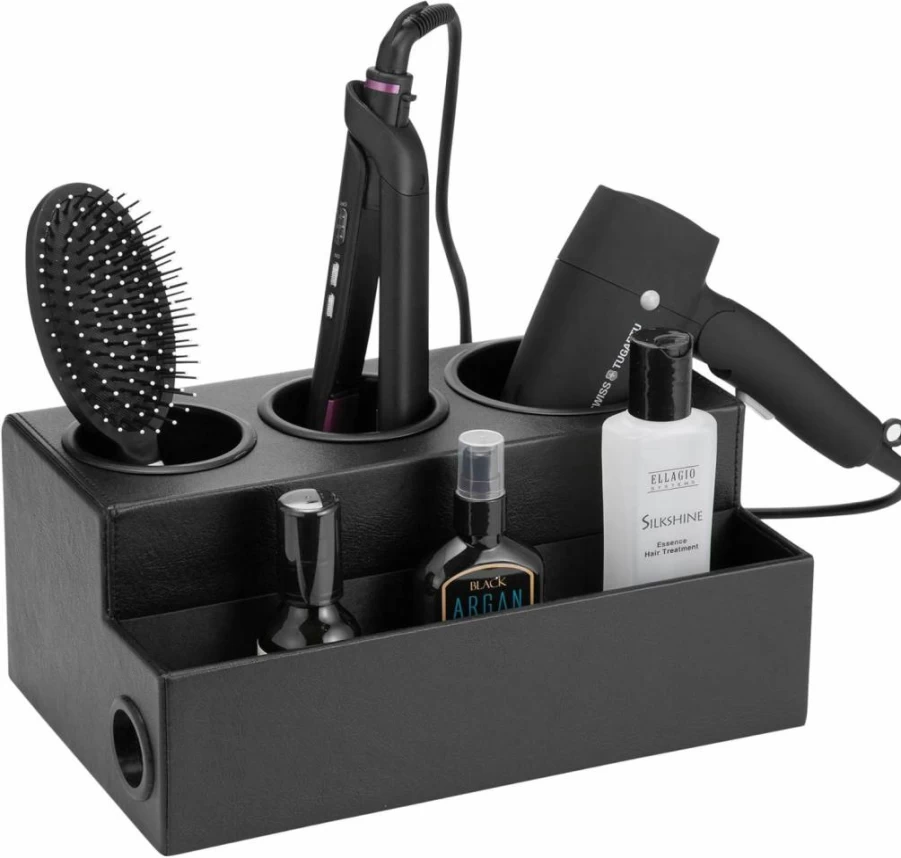 J JACKCUBE DESIGN Hair Dryer Holder - Bathroom Countertop Organizer for Blow Dryer, Styling Tools, Makeup & Toiletries, Black Vanity Storage Stand MK154C