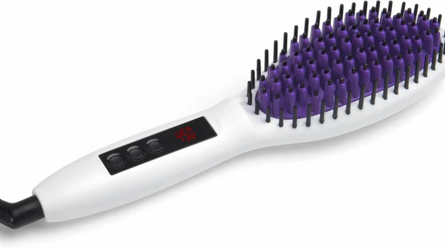 InStyler Straight Up Professional Ceramic Heated Styling Brush with Digital Temperature Display & 65 Ceramic Plates for Hair Straightening