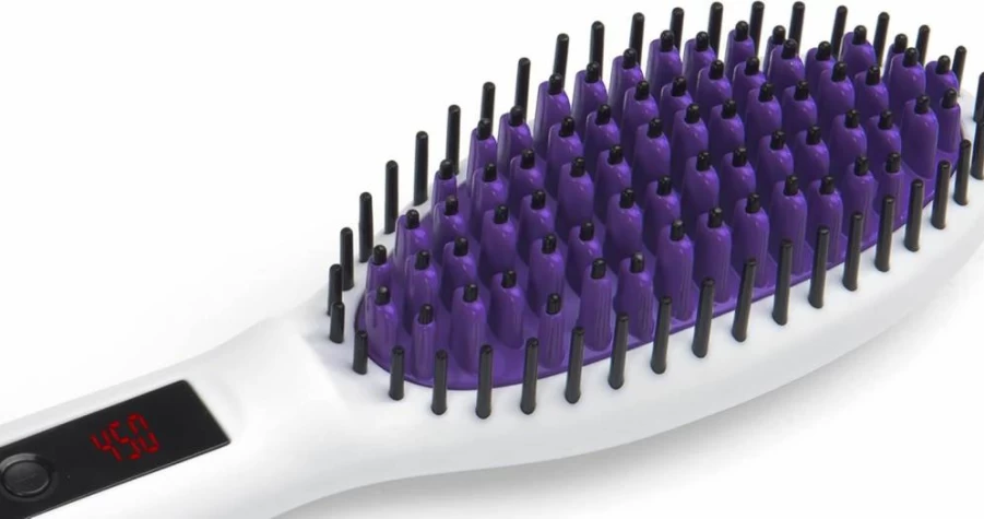 InStyler Straight Up Professional Ceramic Heated Styling Brush with Digital Temperature Display & 65 Ceramic Plates for Hair Straightening