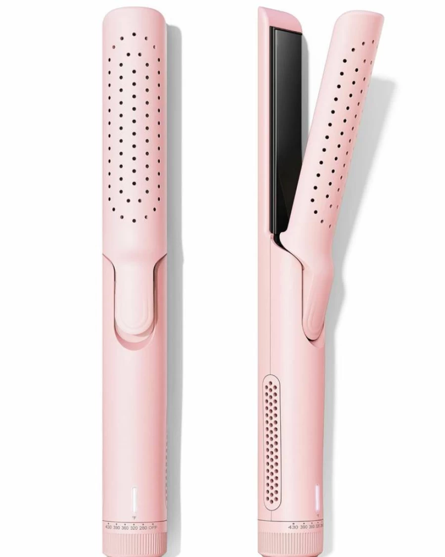 VAVOOV Pro 360° Airflow Styler - 1 Inch Curling Iron & Hair Straightener 2-in-1 with Adjustable Temperature, Dual Voltage, Vented Cool Air for Long-Lasting Curls (Pink)