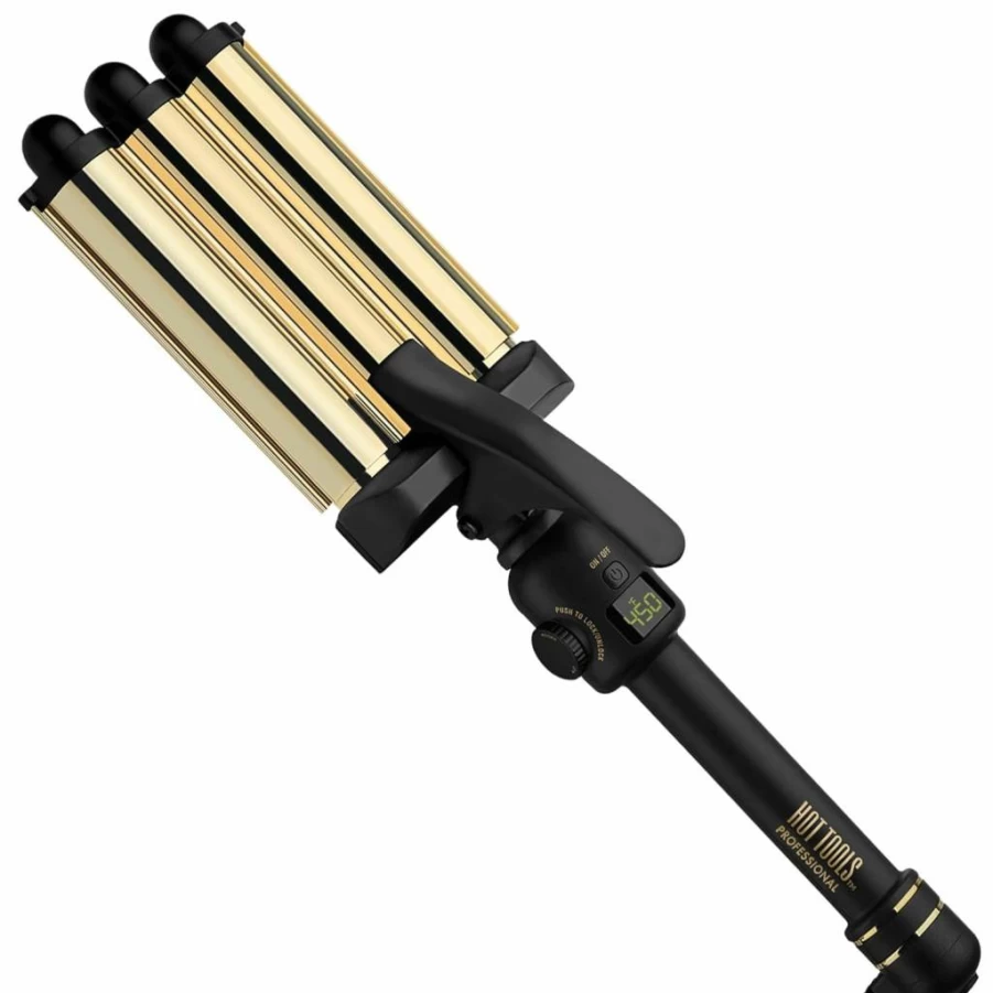 HOT TOOLS 24K Gold Jumbo 3-Barrel Hair Waver for Long-Lasting Defined Waves | Professional Styling Iron