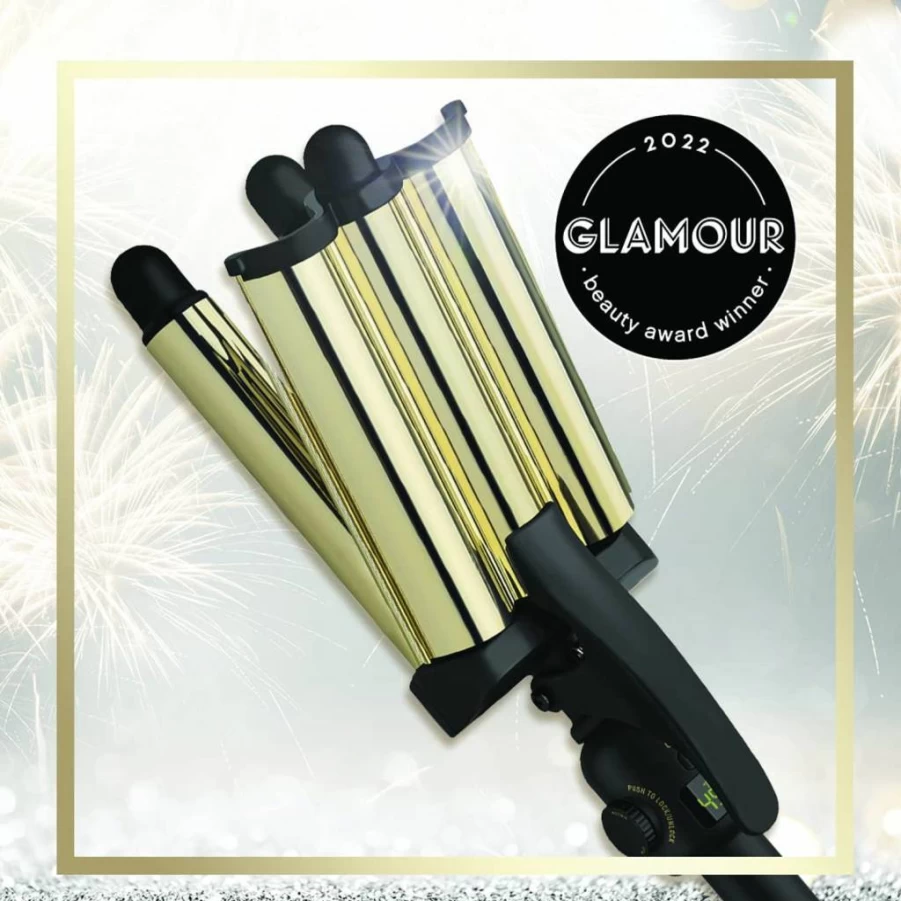 HOT TOOLS 24K Gold Jumbo 3-Barrel Hair Waver for Long-Lasting Defined Waves | Professional Styling Iron