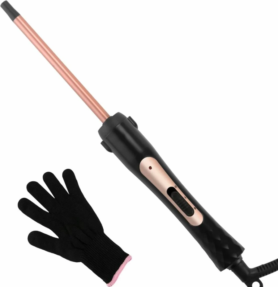 LXMtou 3/8 Inch Skinny Curling Wand - Tourmaline Ceramic Barrel for Tight Curls, Adjustable Temperature 350°F-410°F, Clampless Styler for Short & Long Hair