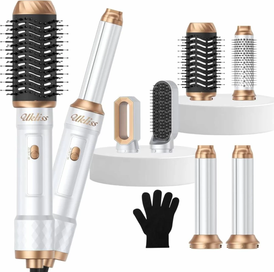 UKLISS 6-in-1 Ionic Hair Dryer Brush & Styler for Fast Drying, Curling, Straightening, Volumizing – AutoWrap Blow Dryer with Negative Ion Technology