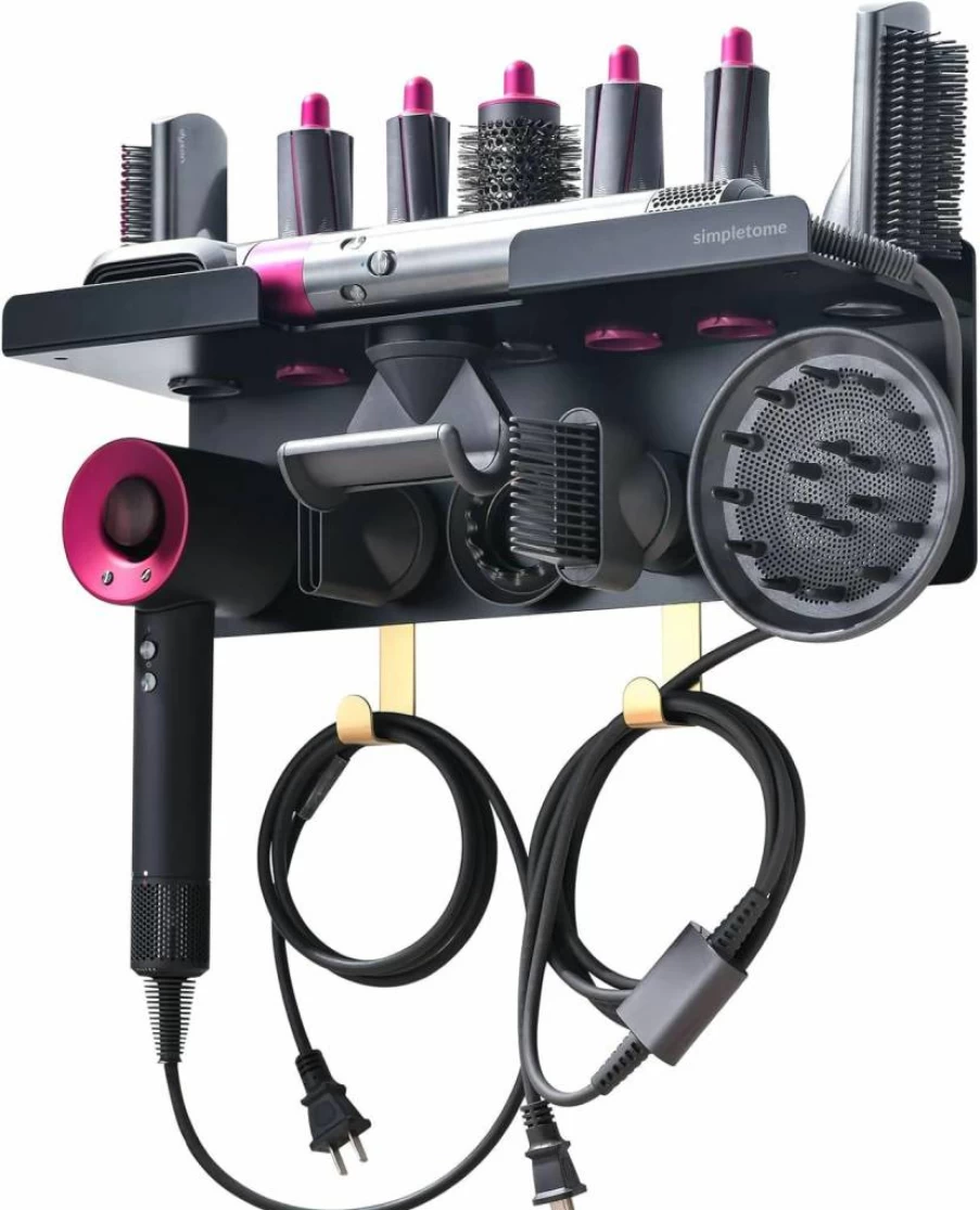 Simpletome Wall Mount Holder for Dyson Airwrap & Hair Dryer - 2-in-1 Storage Organizer for Dyson Accessories with Cable Management