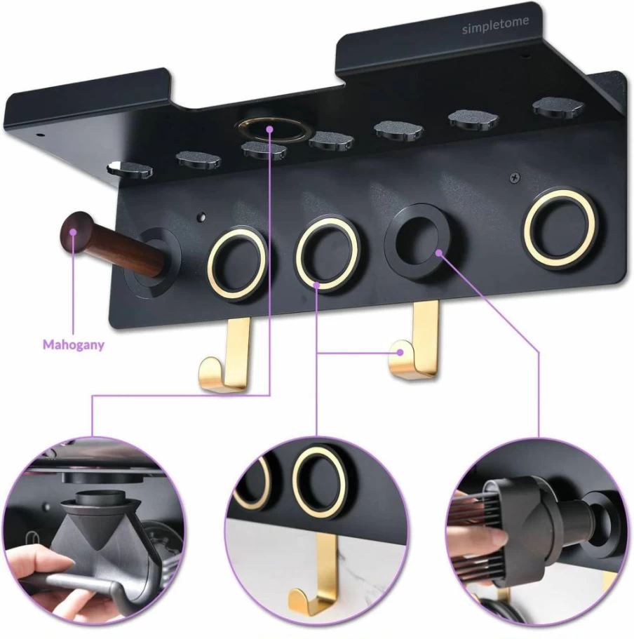 Simpletome Wall Mount Holder for Dyson Airwrap & Hair Dryer - 2-in-1 Storage Organizer for Dyson Accessories with Cable Management