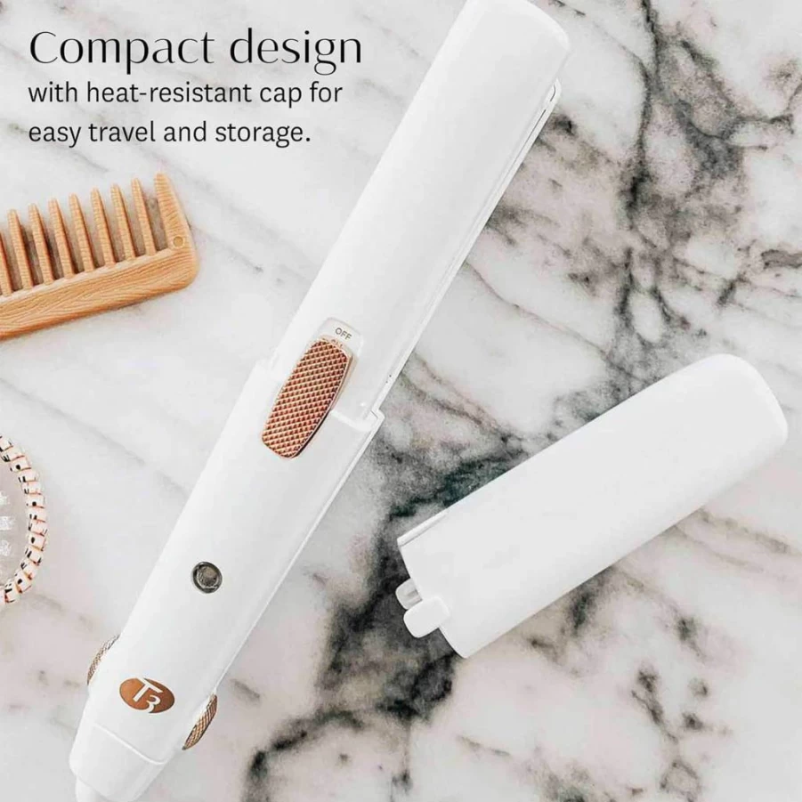T3 SinglePass Compact Travel Flat Iron - Ceramic Hair Straightener with Auto Voltage & Protective Cap
