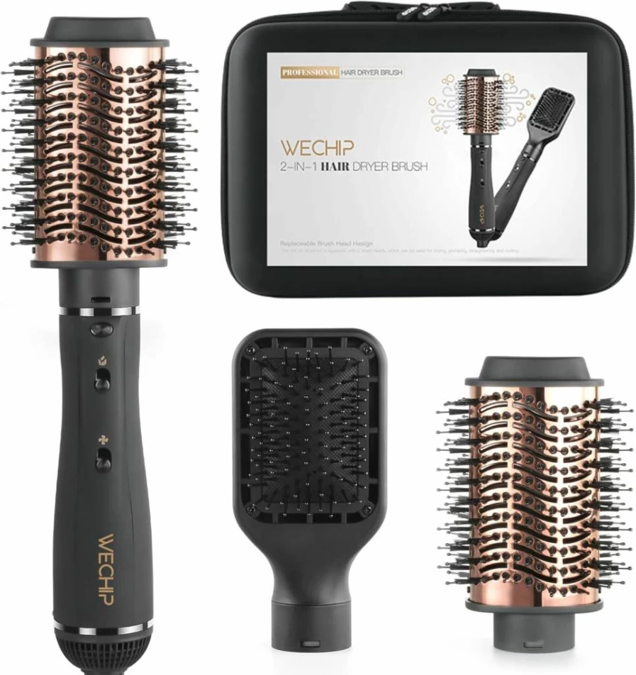WeChip 2-in-1 Hot Air Brush & Hair Dryer with Ceramic Ionic Technology - 3 Heat Settings for Drying, Straightening, Curling Hair