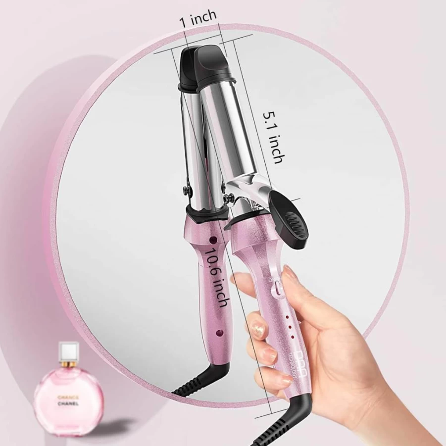 DAN Technology 1 Inch Ceramic Hair Curling Iron with Adjustable Temperature, Dual Voltage & Auto Shutoff for Long & Short Hair Styling
