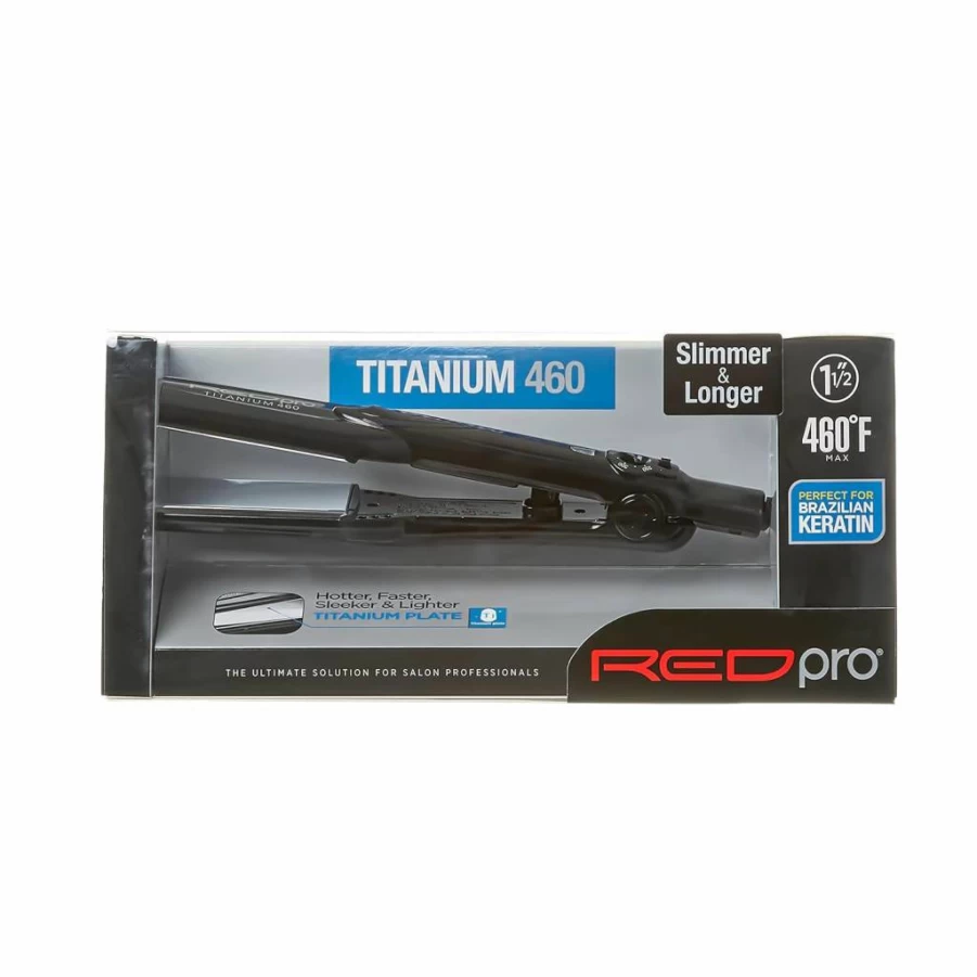 RED Pro Titanium 460 Professional Flat Iron 1.5 Inch for Silk Press & Keratin Treatment, Anti-Frizz Ceramic Styler with Instant Heat, Auto Shut Off, Swivel Cord for Salon & Home Use
