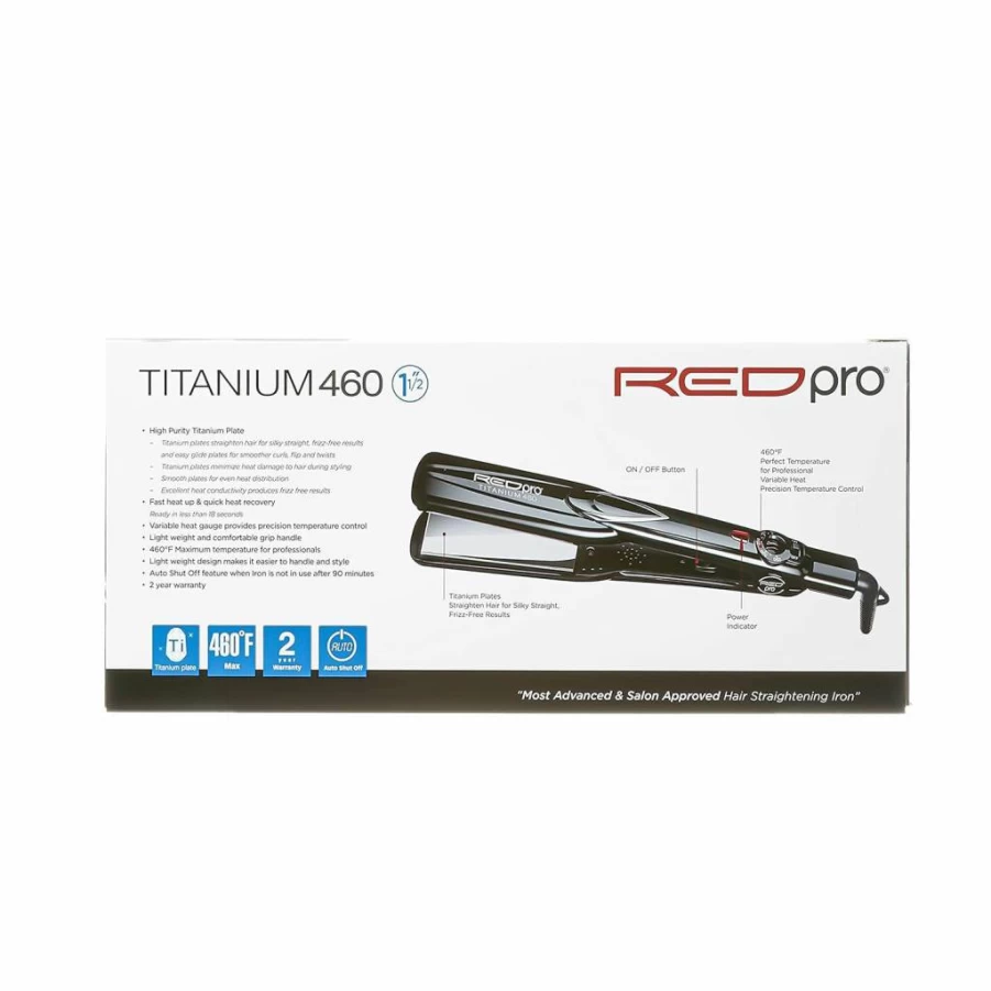 RED Pro Titanium 460 Professional Flat Iron 1.5 Inch for Silk Press & Keratin Treatment, Anti-Frizz Ceramic Styler with Instant Heat, Auto Shut Off, Swivel Cord for Salon & Home Use