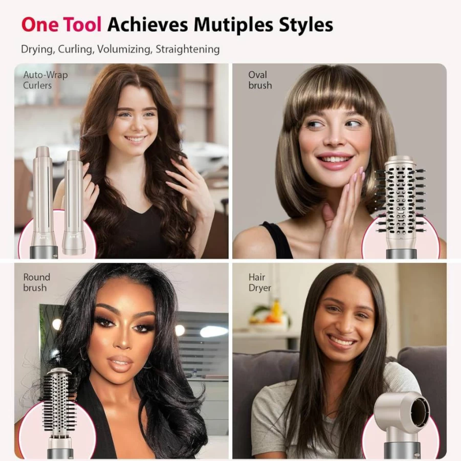 MESCOMB 5-in-1 Hair Styler - Fast Drying 110000 RPM Rotating Hot Air Brush, Frizz-Free Blow Dryer for Straightening, Volumizing & Curling with Heat Protection