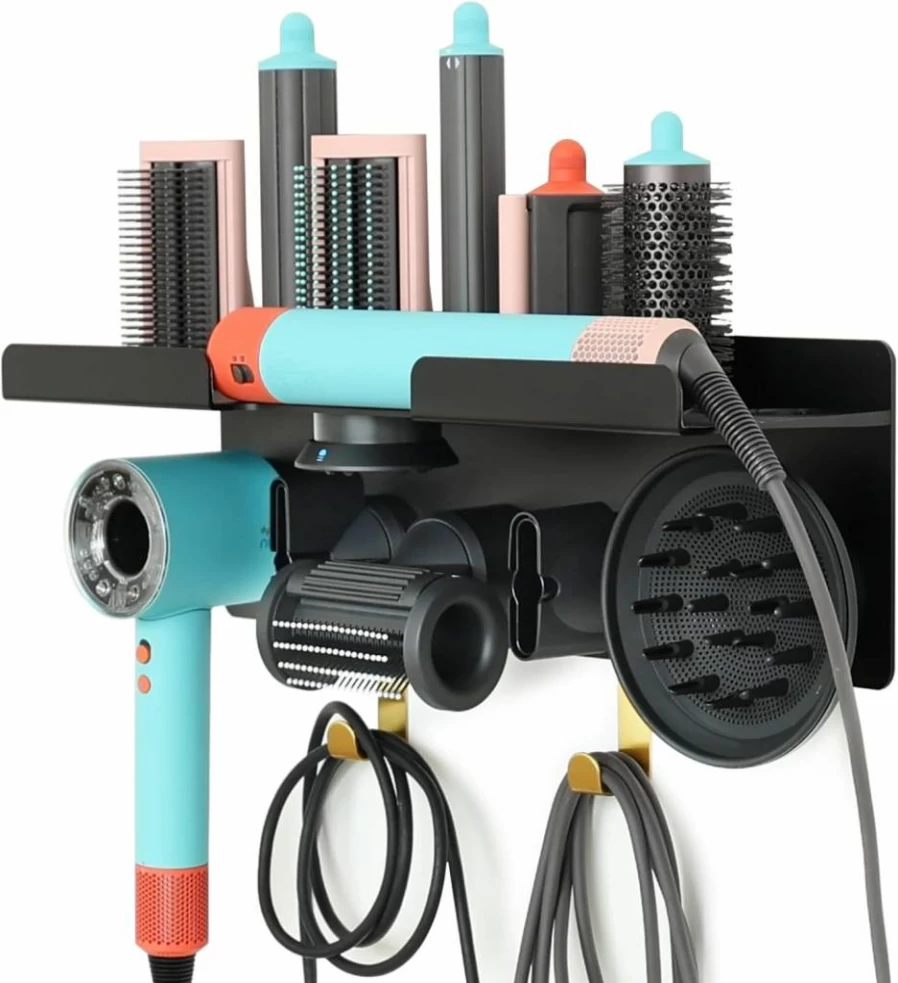 CATOOMUU Aluminum Alloy Wall Mount Holder for Dyson Supersonic & Airwrap – 2-in-1 Hair Dryer and Styler Organizer Rack